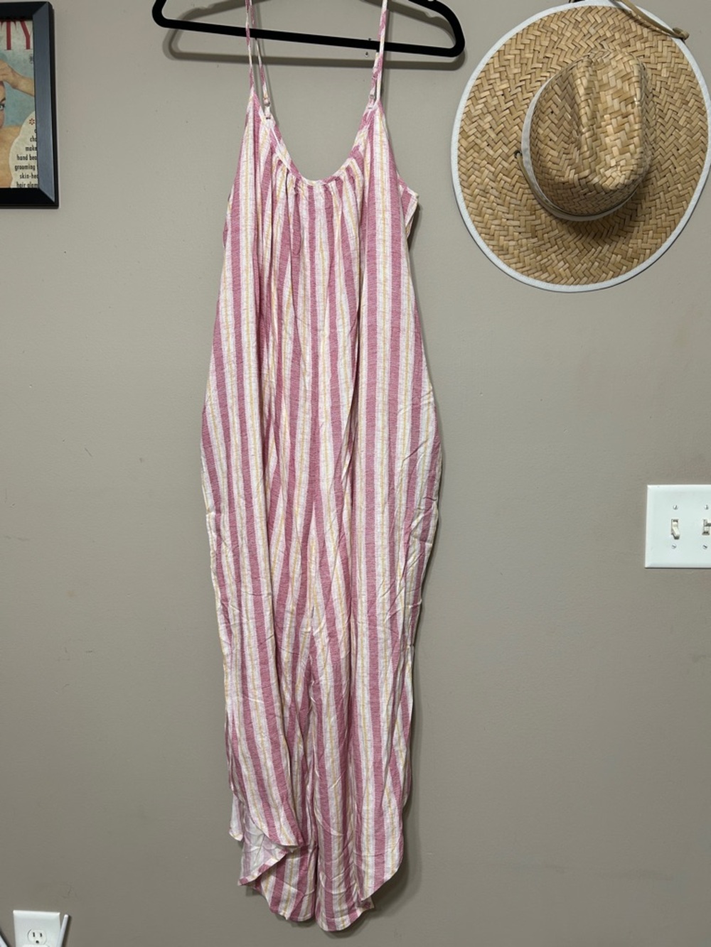 Girls Pink and White Striped Sleeveless One-Piece Romper